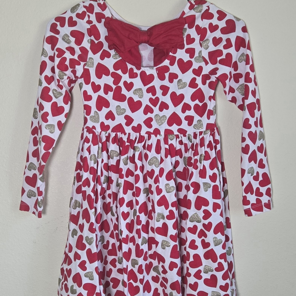 Tommy Bahama Red & Gold Glitter Heart Long Sleeve Dress (Size 8)